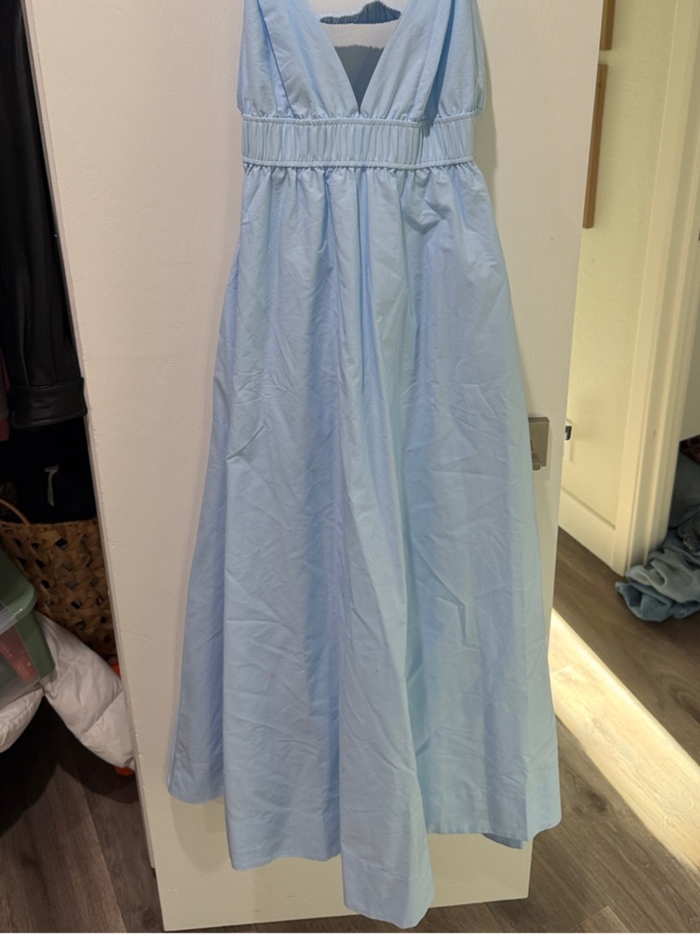 Aritzia Pale Blue V-Neck Maxi Dress